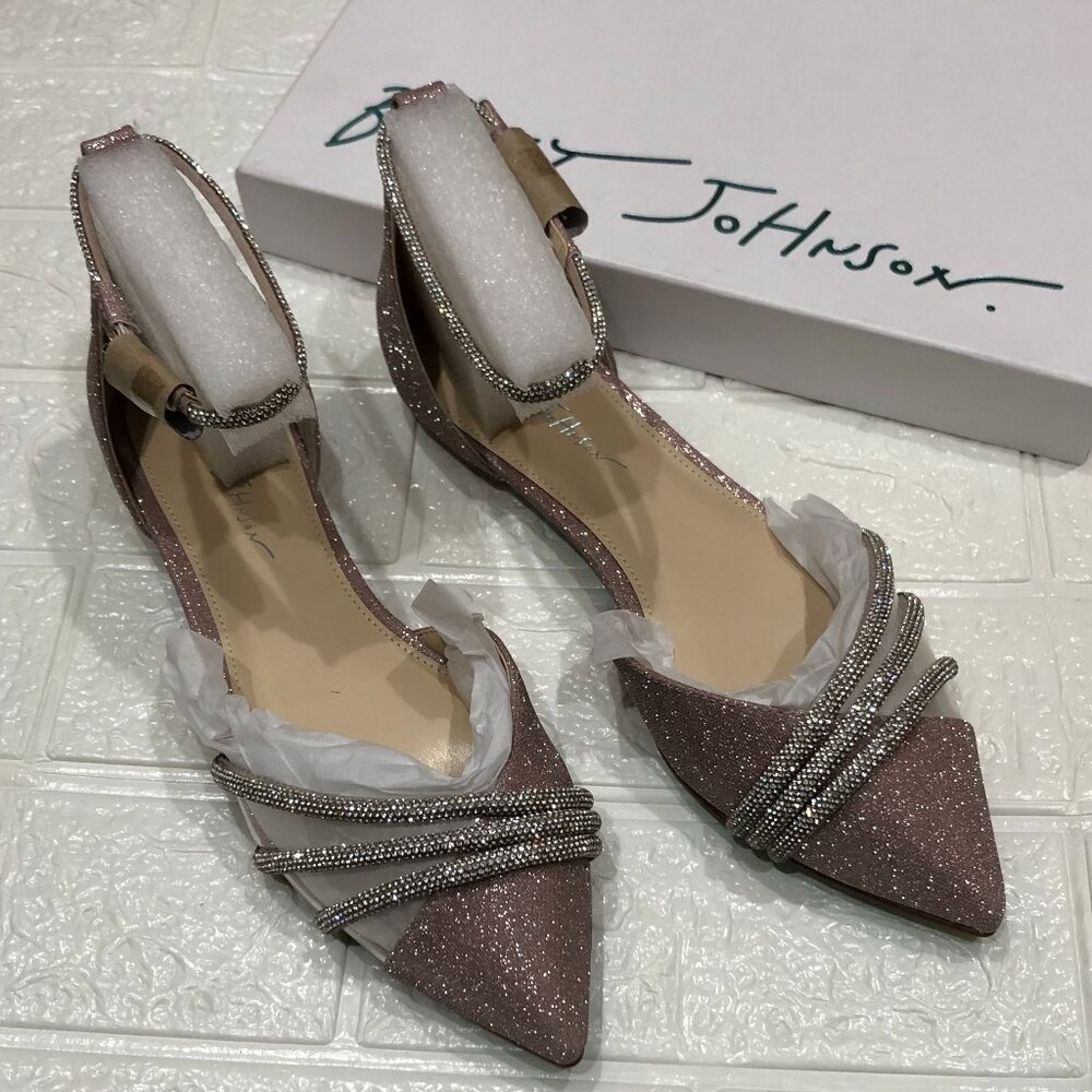 BETSEY JOHNSON Stunning Evening Flats Elsah Blush Glitter Pointed Toe Size 7
